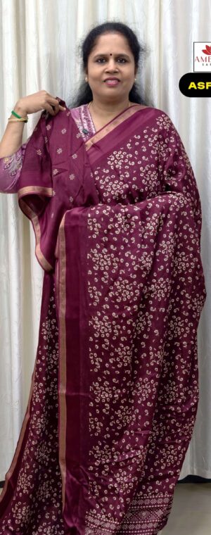 Magenta Floral Printed Semi Tussar Saree | ASF634
