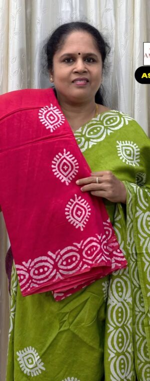 Rani Pink Color Batik Printed Soft Cotton Sarees | ASF867