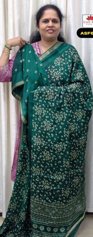 Green Floral Printed Semi Crepe Saree | ASF640