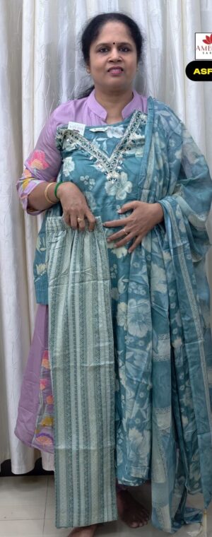 Sky Blue Color Floral Printed Cotton Kurti Set With Dupatta | ASF774