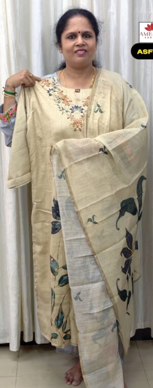 Cream Color Soft Cotton Printed Kurti Set | ASF695