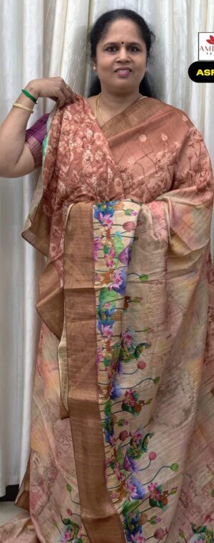 Light Brick Color Crushed Semi Tussar Saree | ASF888