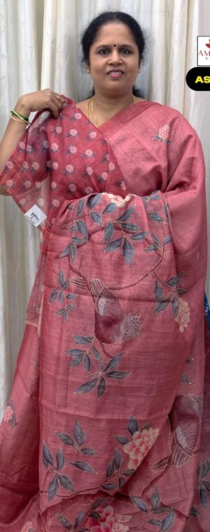Light Red Color Soft Cotton Saree With Kantha Stitch | ASF746