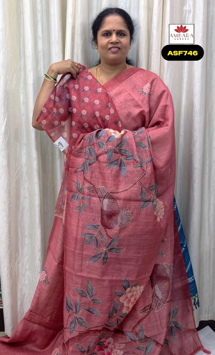 Light Red Color Soft Cotton Saree With Kantha Stitch | ASF746