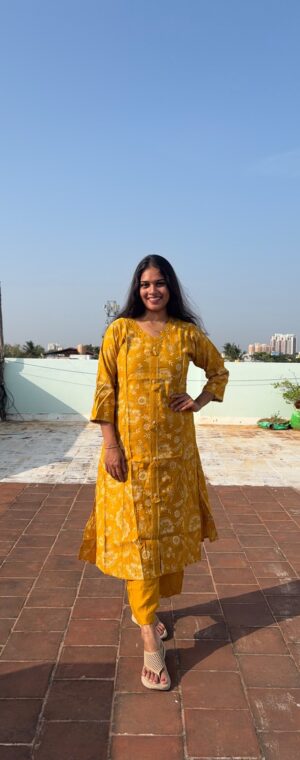 Yellow Color Floral Printed Cotton Kurti Set | ASF847