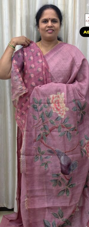 Light Onion Pink Color Soft Cotton Saree with Kantha Stitch | ASF748