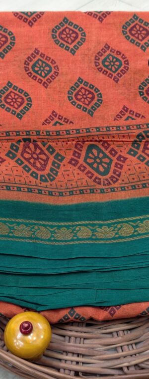 Orange Color 9 Yards Sungudi Cotton Saree | ASF696