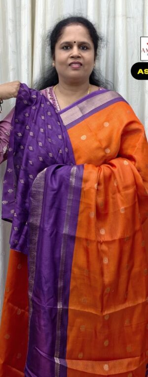 Orange With Violet Border Vairoosi Weaved Crepe Saree | ASF674