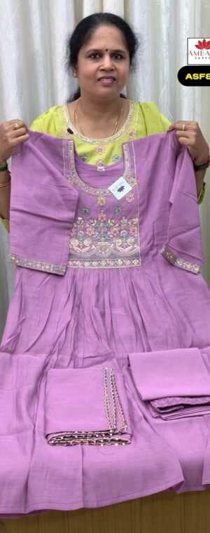 Lavender Mul Chanderi Cotton Kurti Set with Dupatta | ASF849