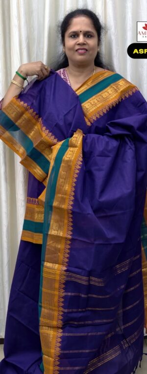 Navy Blue With Yellow Border Chettinad Cotton Saree | ASF630