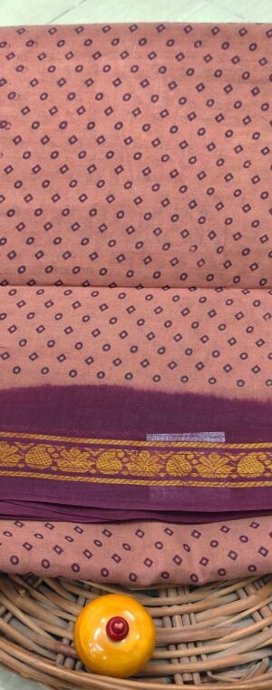 Light Brown Color 9 Yards Sungudi Cotton Saree | ASF698