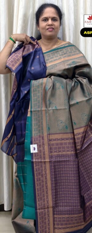 Green With Blue Color Semi Silk Sarees | ASF522