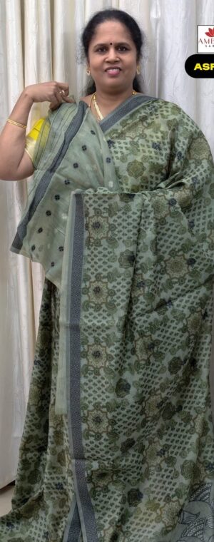 Light Green Semi Chanderi Cotton Saree | ASF612