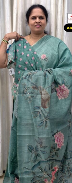 Light Green Color Soft Cotton Saree With Kantha Stitch | ASF747