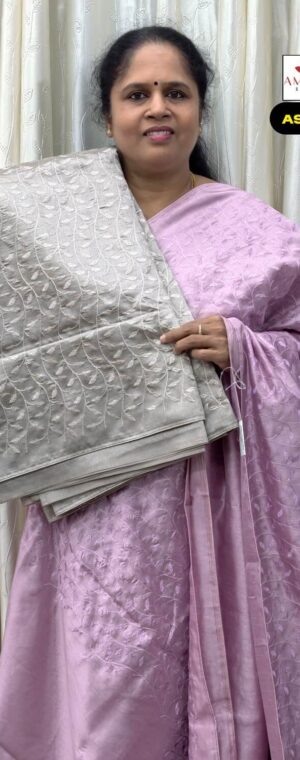 Grey Color Embroidery Semi Tussar Saree | ASF859