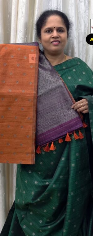 Orange With Magenta Borderless Banarasi Cotton Silk Saree | ASF795