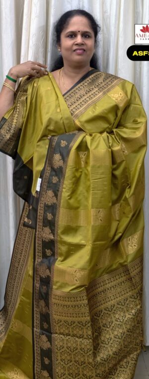 Mehandi Green With Black Border Semi Soft Silk Saree | ASF873