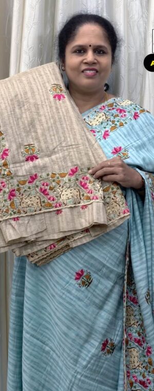Light Sandal Floral Embroidery Semi Tussar Saree | ASF803