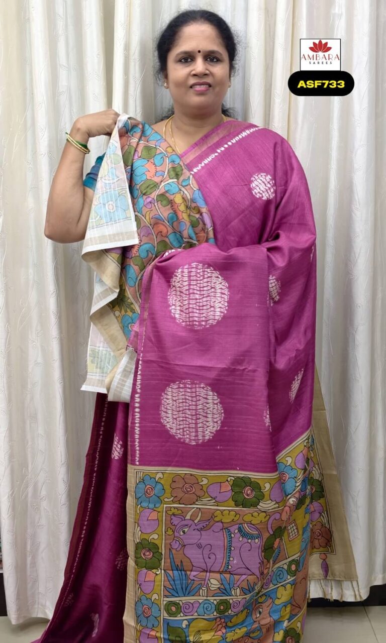 Onion Pink Color Printed Semi Tussar Saree | ASF733