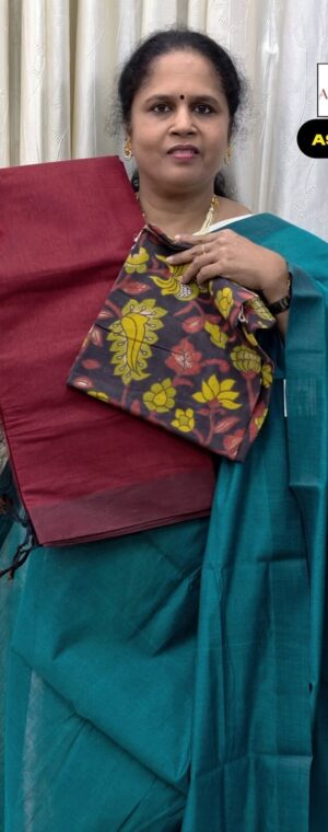 Maroon Mangalgiri Cotton Saree With Kalamkari Blouse | ASF608