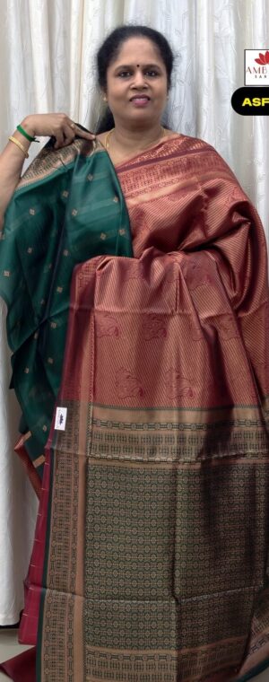Maroon With Green Color Semi Silk Sarees | ASF516