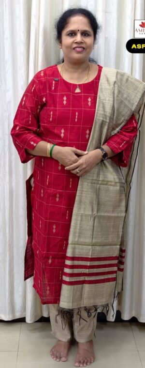 Red Color Raw Silk Kurti Set With Dupatta | ASF642