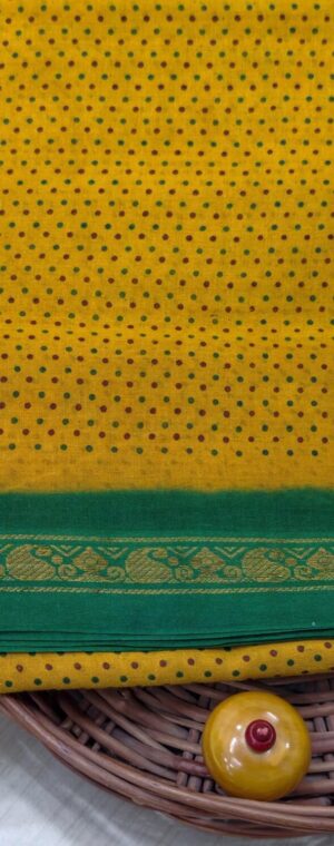 Yellow Color 9 Yards Sungudi Cotton Saree | ASF701