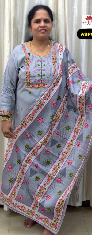 Grey Color Embroidery Rayon Kurti Set | ASF691