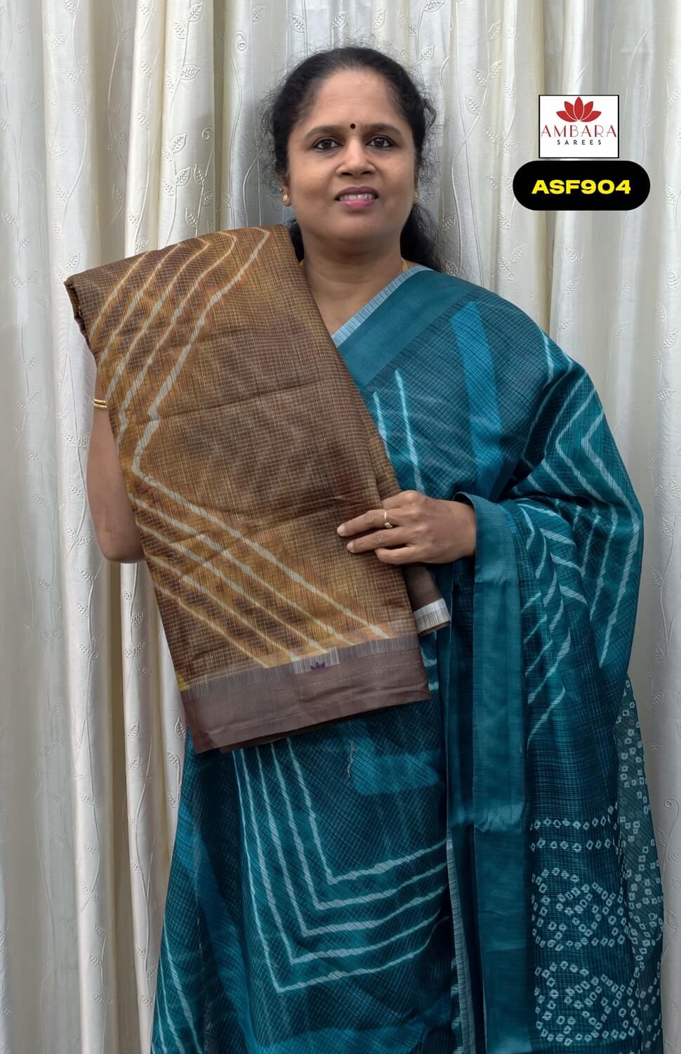 Light Brown Soft Cotton Saree with Geometrical Patterns | ASF904