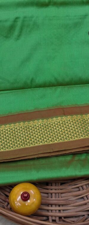 Green With Brown Border Silk Mixed 9 Yards Saree | ASF707