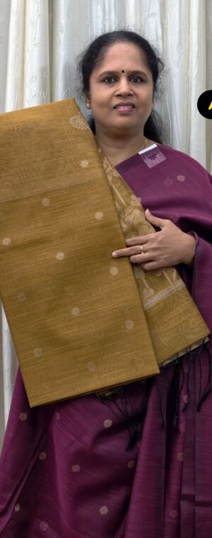 Mustard Color Borderless Banarasi Cotton Saree | ASF914