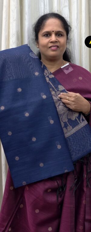 Navy Blue Color Borderless Banarasi Cotton Saree | ASF915