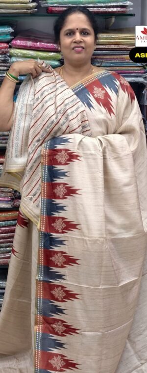 Cream With Brick Color Semi Tussar Saree | ASF769