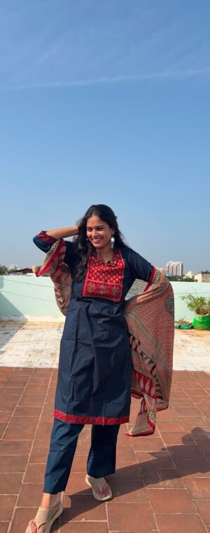 Ink Blue Color Ajrakh Printed Cotton Kurti Set | ASF689