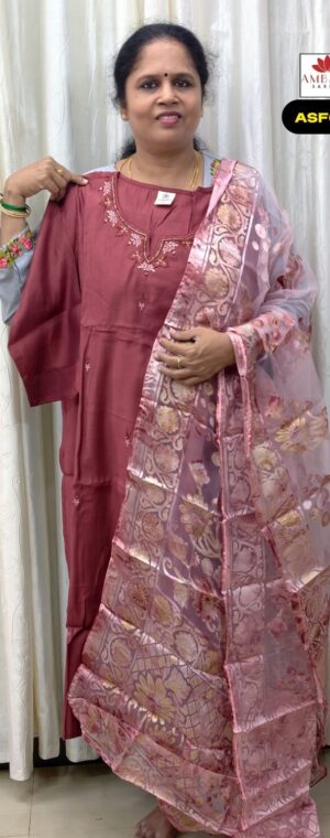 Deep Maroon Color Embroidery Kurti Set | ASF693