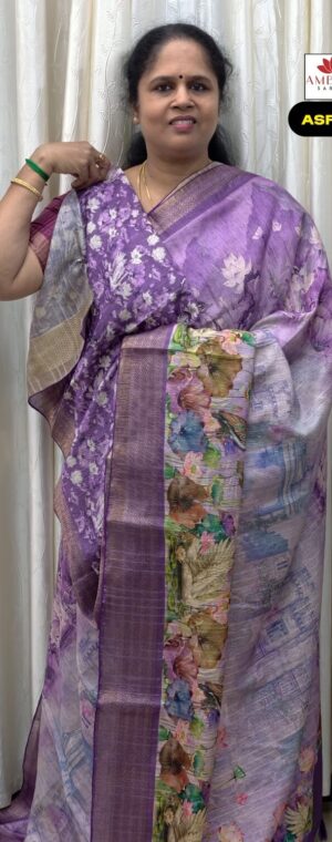 Light Lavender Color Crushed Semi Tussar Saree | ASF884