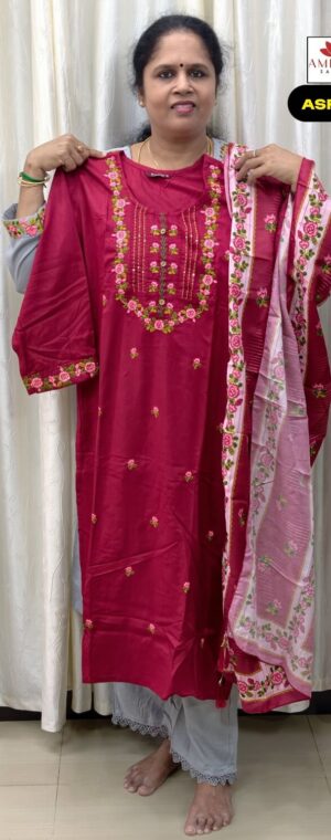 Maroon Color Embroidery Rayon Kurti Set | ASF692
