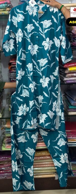 Ramar Green Color Floral Printed Cotton Kurti Set | ASF777