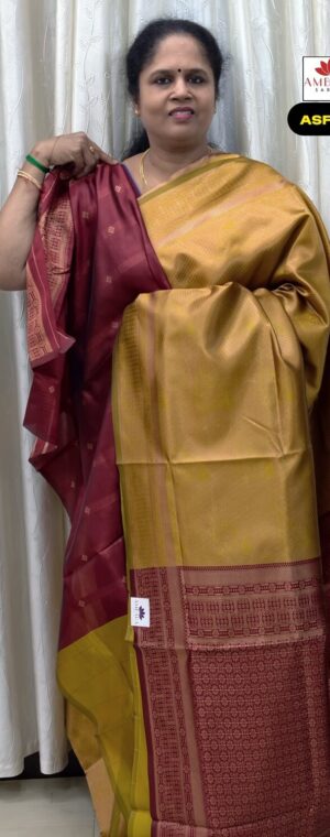 Yellow With Maroon Color Semi Silk Sarees | ASF523
