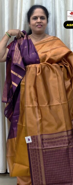 Goldish Yellow With Purple Color Semi Silk Sarees | ASF519