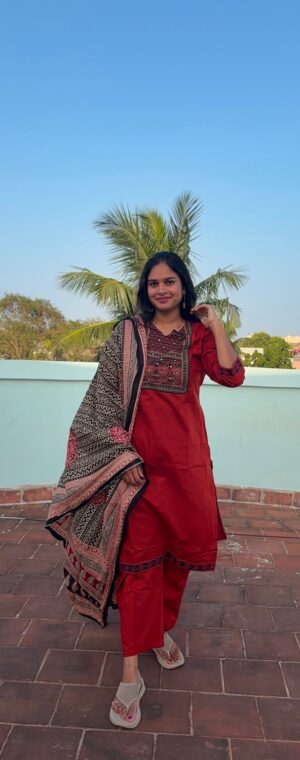 Maroon Color Ajrakh Printed Cotton Kurti Set | ASF690