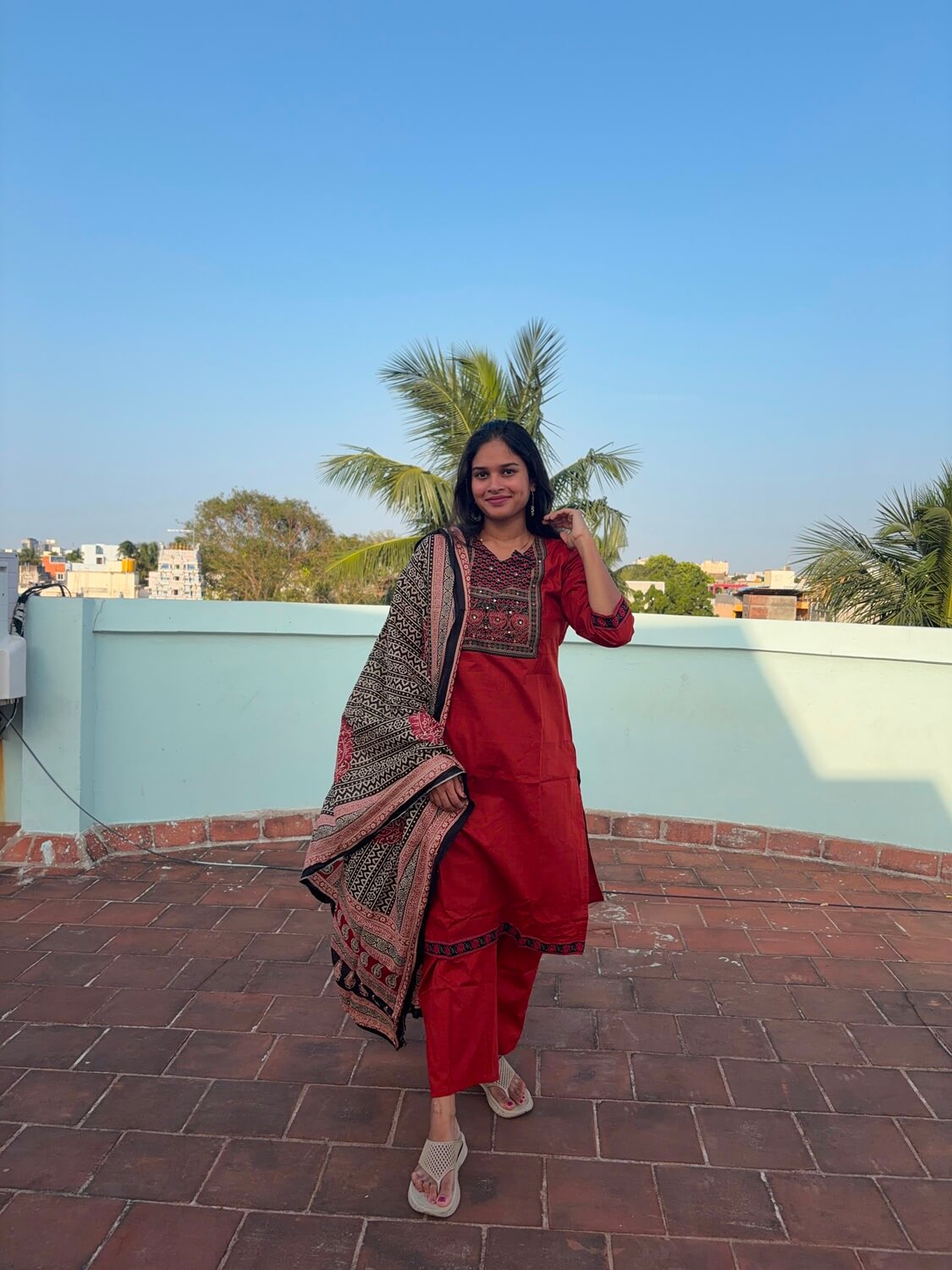 Maroon Color Ajrakh Printed Cotton Kurti Set | ASF690