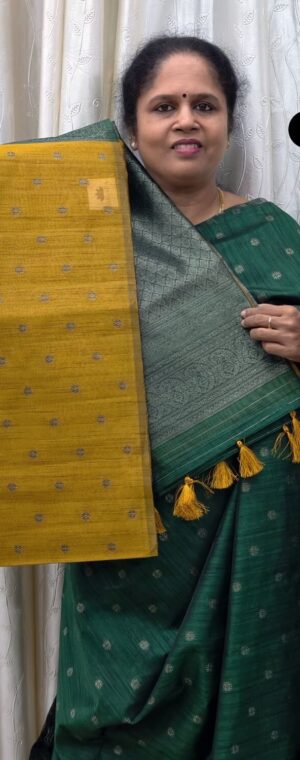 Yellow With Green Banarasi Cotton Saree | ASF797