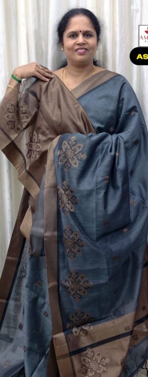 Grey Color Fancy Cotton Saree | ASF755