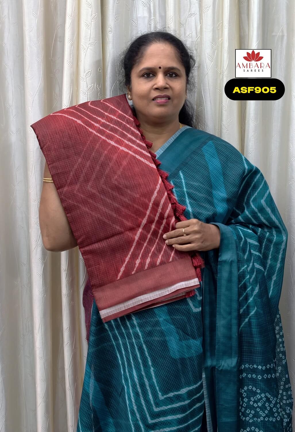 Maroon Soft Cotton Saree with Geometrical Patterns | ASF905