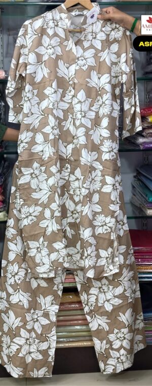 Light Brown Color Floral Printed Cotton Kurti Set | ASF776