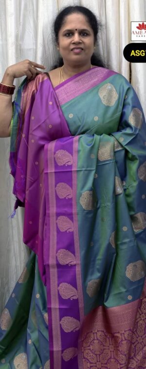 Teal Blue Semi Silk Saree with Self Zari Border | ASG115