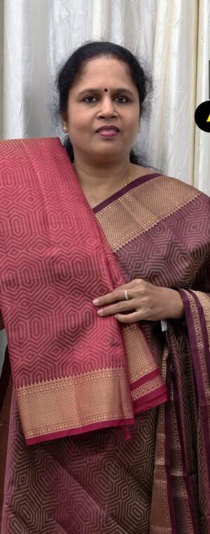 Red Semi Tussar Saree with Gold Zari Highlights | ASG03