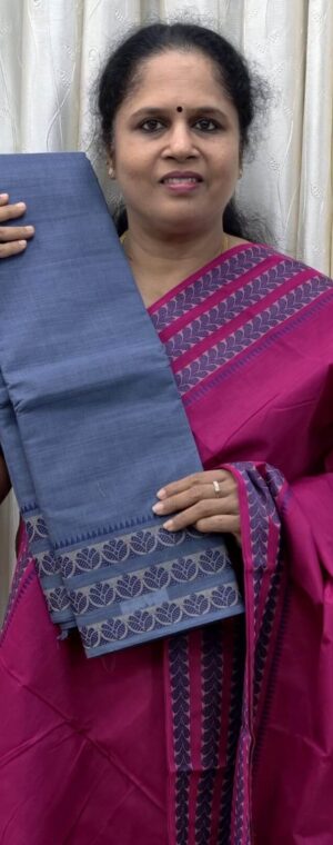 Grey Chettinad Cotton Saree with Self-Line Pallu | ASG88