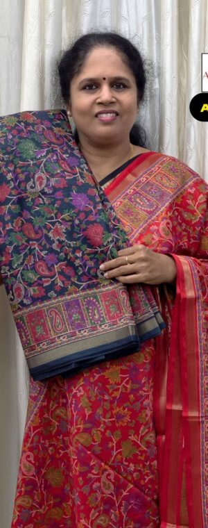 Dark Grey Color Printed Semi Crepe Saree | ASF949